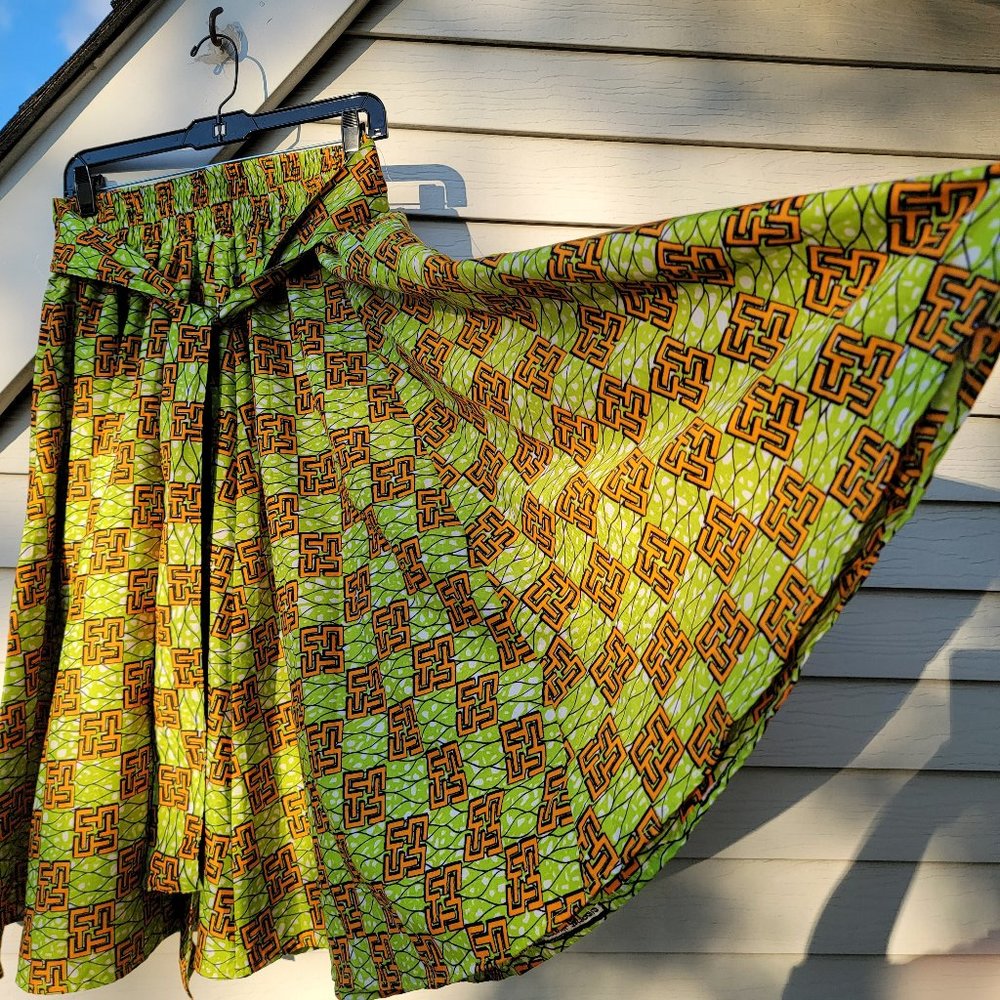 Full Cotton Skirt, Green & Orange, Size 8-10, NWOT